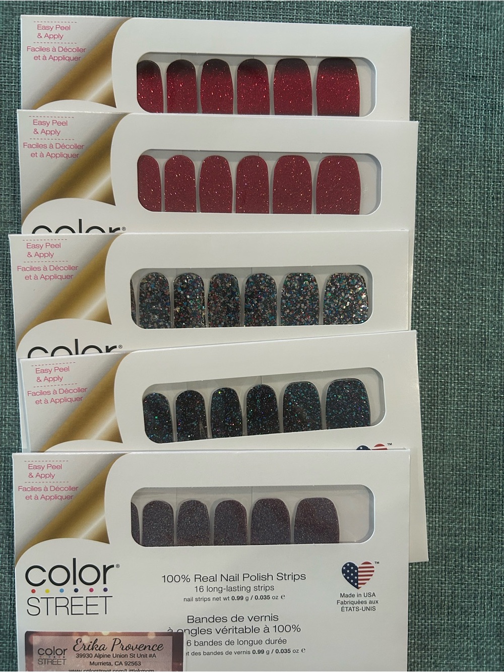 Color Street Nail Polish Strips Lot 5 NEW Sealed Red Burgundy Glitter Holiday